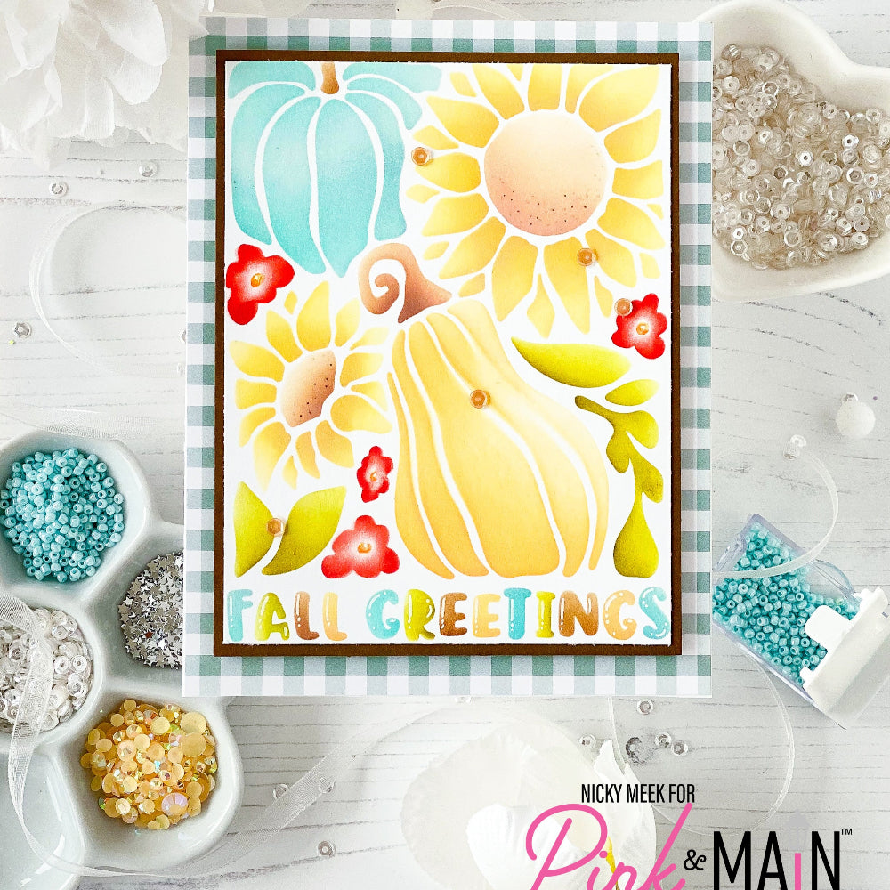 Pink and Main Fall Greetings Stencil and Foilables Sheets Set squash