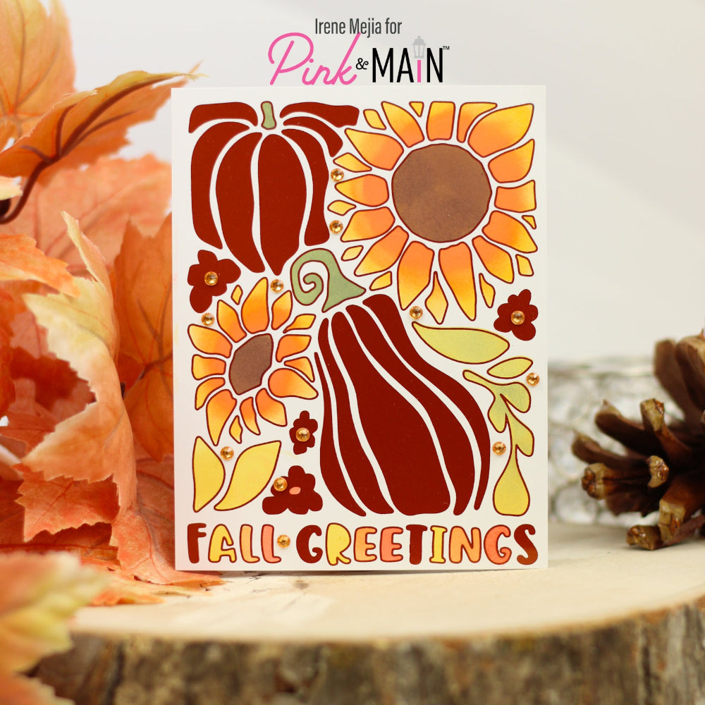 Pink and Main Fall Greetings Stencils pms137 squash