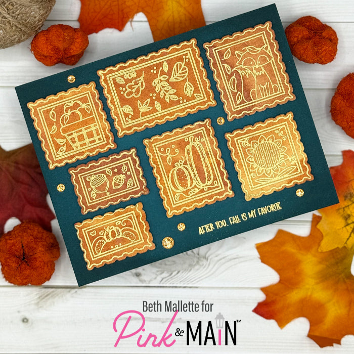 Pink and Main Fall Postage Stamps and Postage Stamp Die Set golden