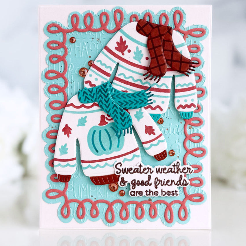Pink and Main Fall Sayings Embossing Folder pmt116 sweater weather card