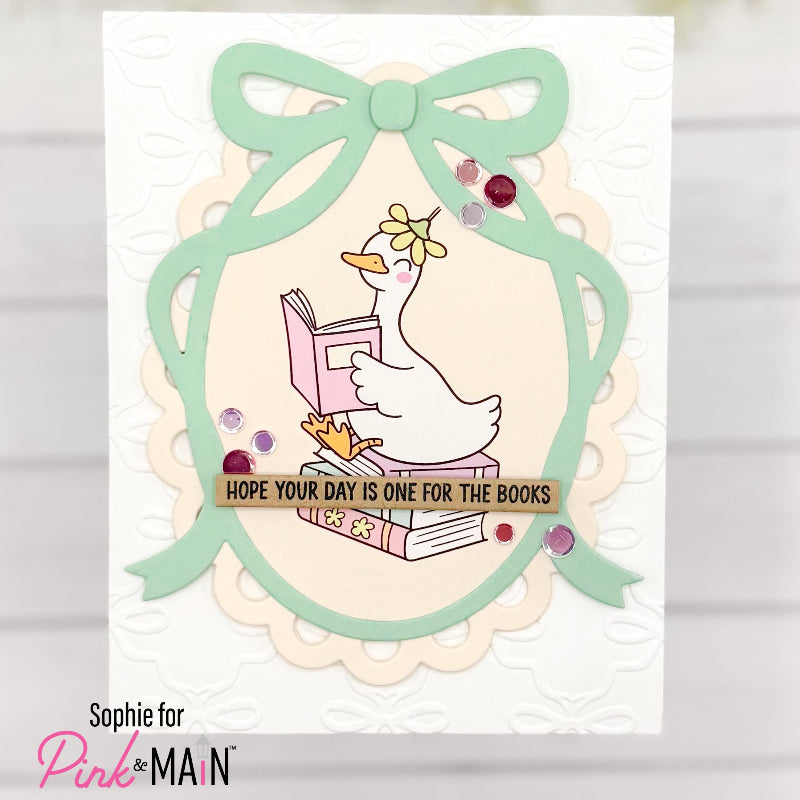 Pink and Main Fancy Oval with Bow Dies pnm863 goose book