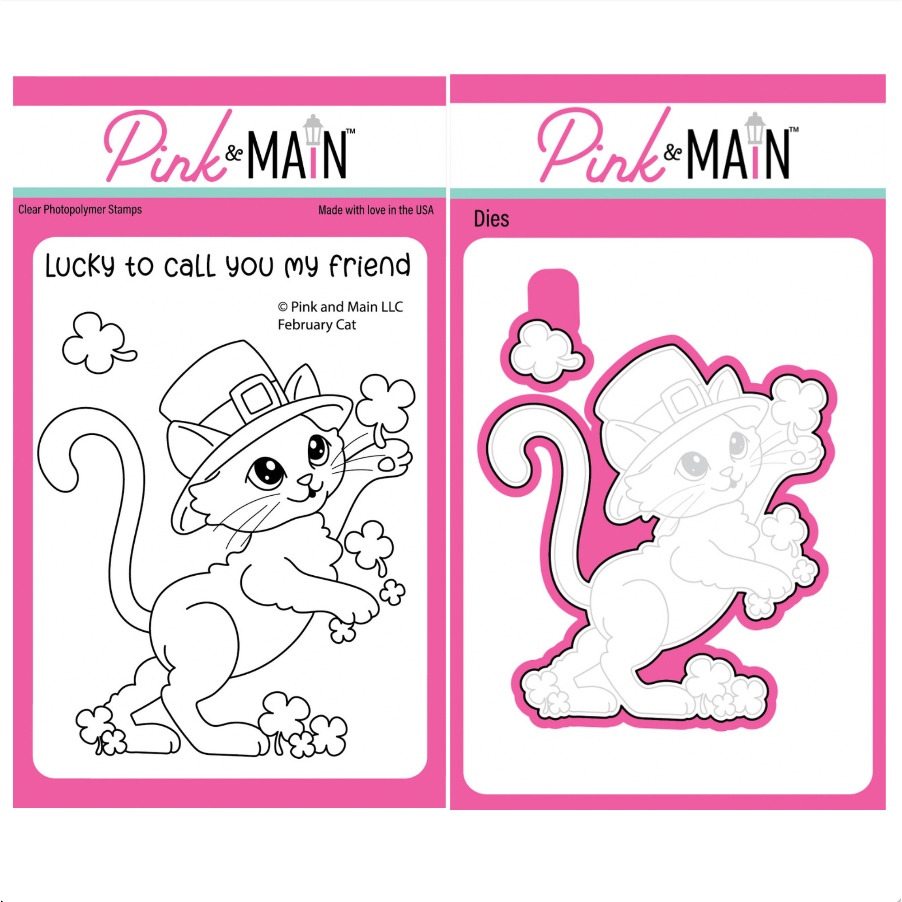 Pink and Main February Cat Clear Stamp and Die Set