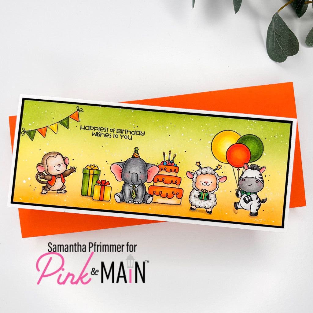 Pink and Main Filled With Joy Clear Stamp and Die Set orange and green