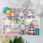 Pink and Main Filled With Joy Clear Stamp and Die Set striped background
