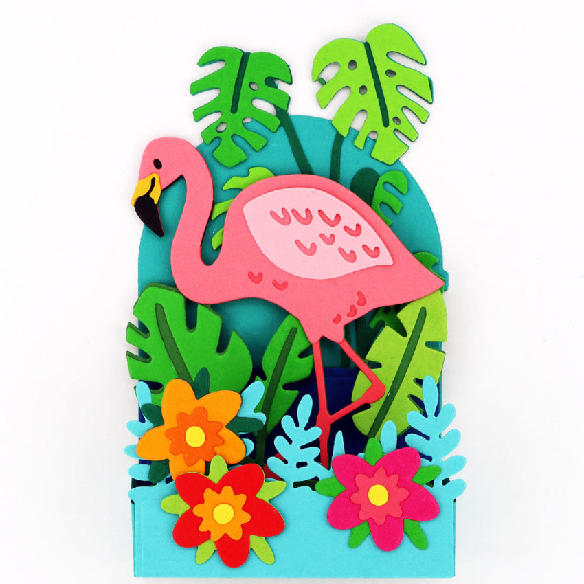 Pink and Main Flamingo Pop Up Card Dies pnm882 tropical flowers pop up card