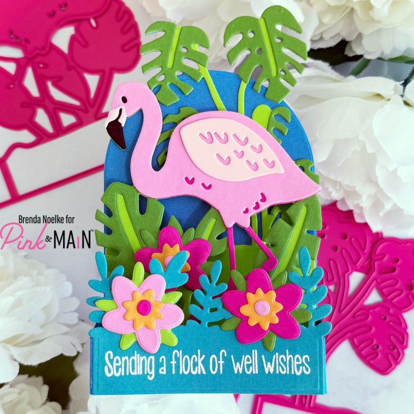Pink and Main Flamingo Pop Up Card Dies pnm882 well wishes pop up card