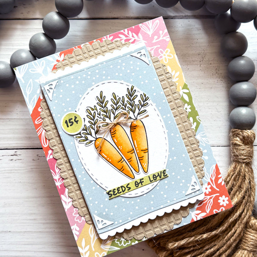 Pink and Main Flower Seed Packet Sentiments Clear Stamps pm0893 carrots seeds of love card