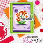 Pink and Main Flower Seed Packet Sentiments Clear Stamps pm0893 green background happy birthday card