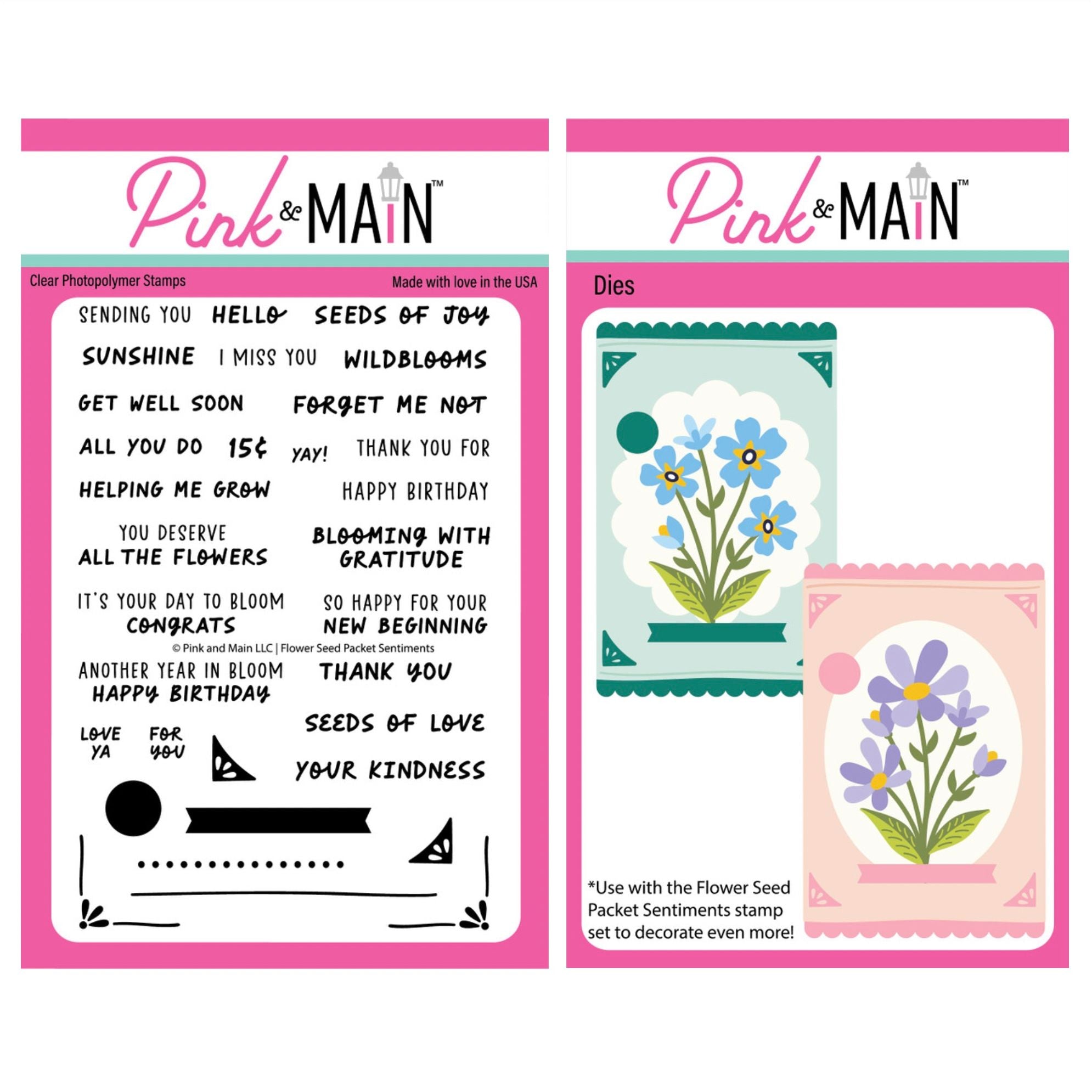 Pink and Main Flower Seed Packet Sentiments Stamp and Flower Seed Packet Die Set