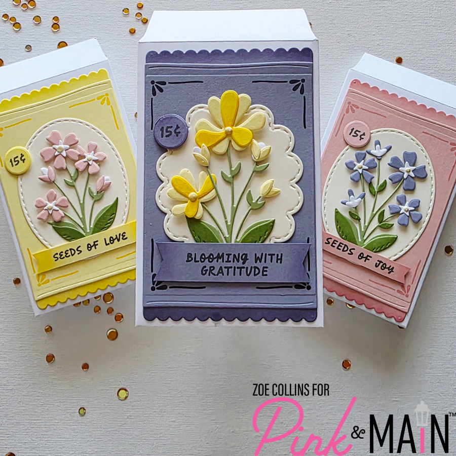 Pink and Main Flower Seed Packet Sentiments Stamp and Flower Seed Packet Die Set pretty flowers seed packets envelopes