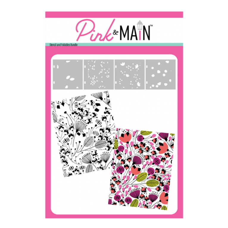 Pink and Main Flowers in the Breeze Stencil and Foilables Set pms135