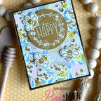 Pink and Main Flowers in the Breeze Stencil and Foilables Set pms135 golden