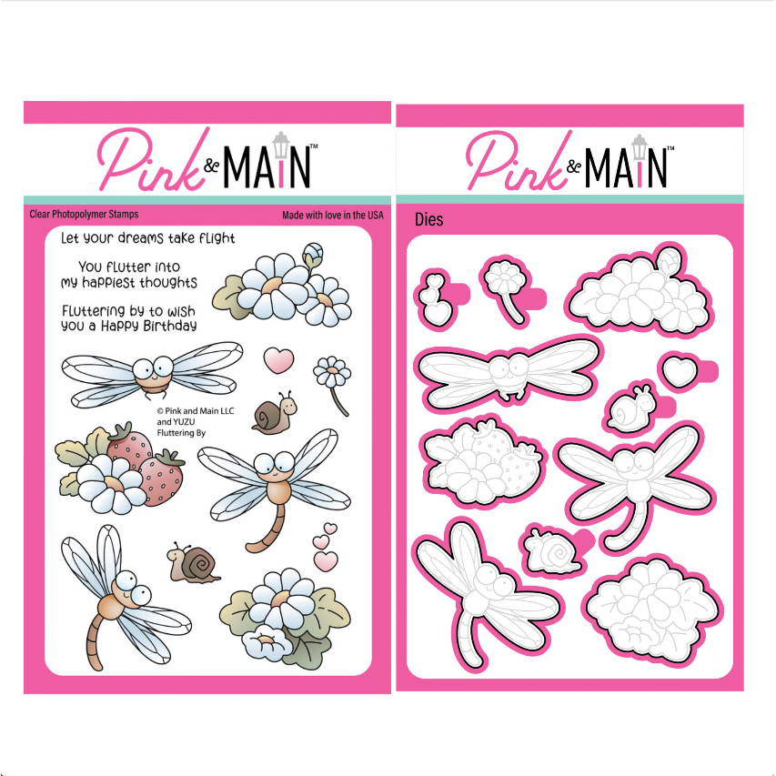 Pink and Main Fluttering By Clear Stamp and Die Set