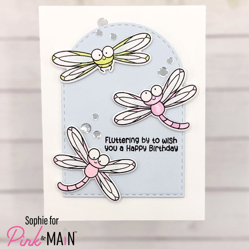 Pink and Main Fluttering By Clear Stamp and Die Set happy birthday