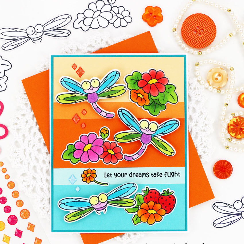 Pink and Main Fluttering By Clear Stamps pm0875 bright colors