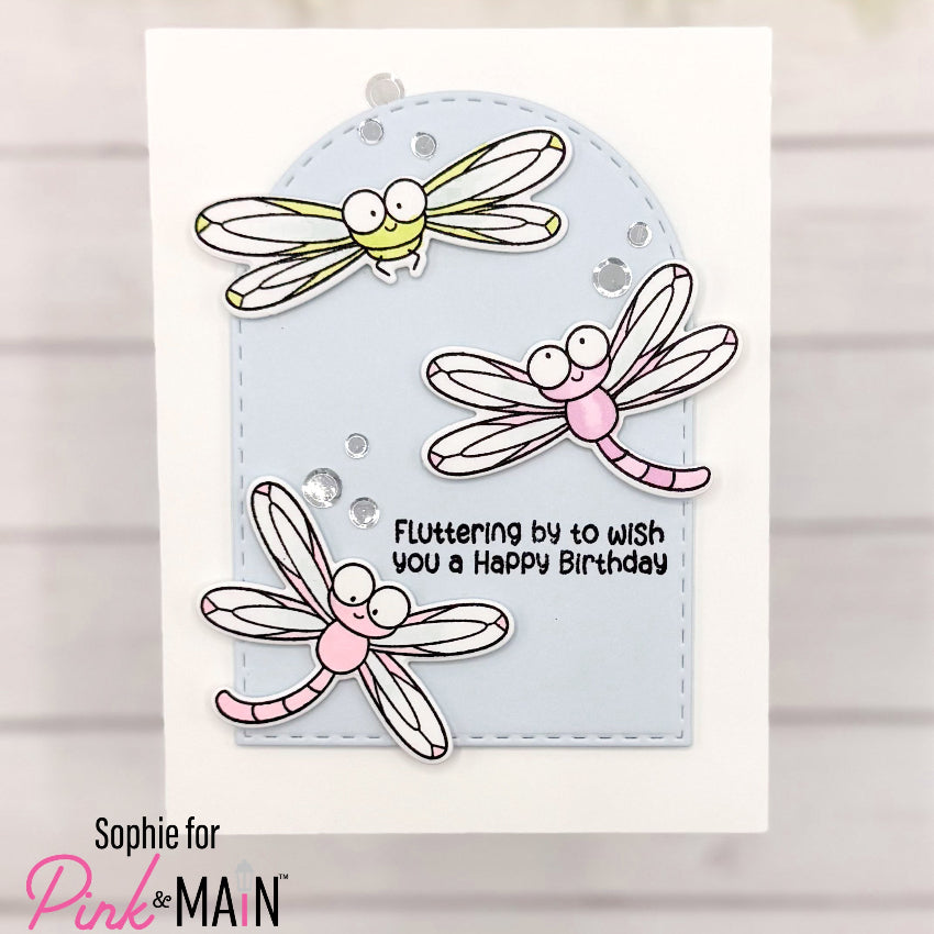 Pink and Main Fluttering By Clear Stamps pm0875 happy birthday