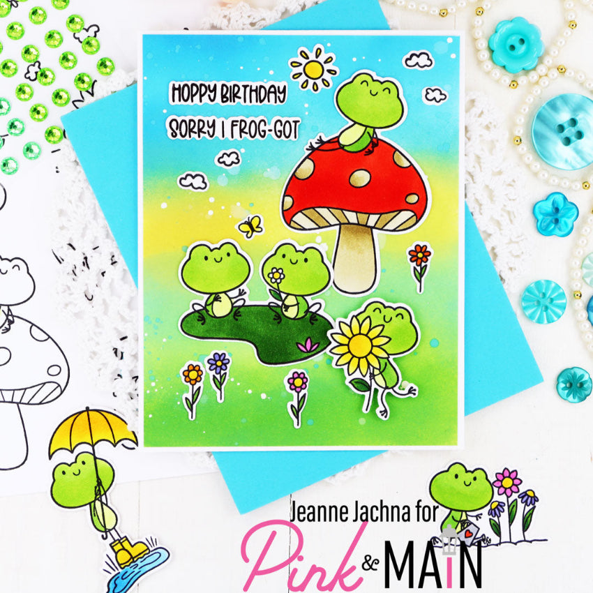 Pink and Main Fun Froggies Clear Stamp and Die Set belated birthday