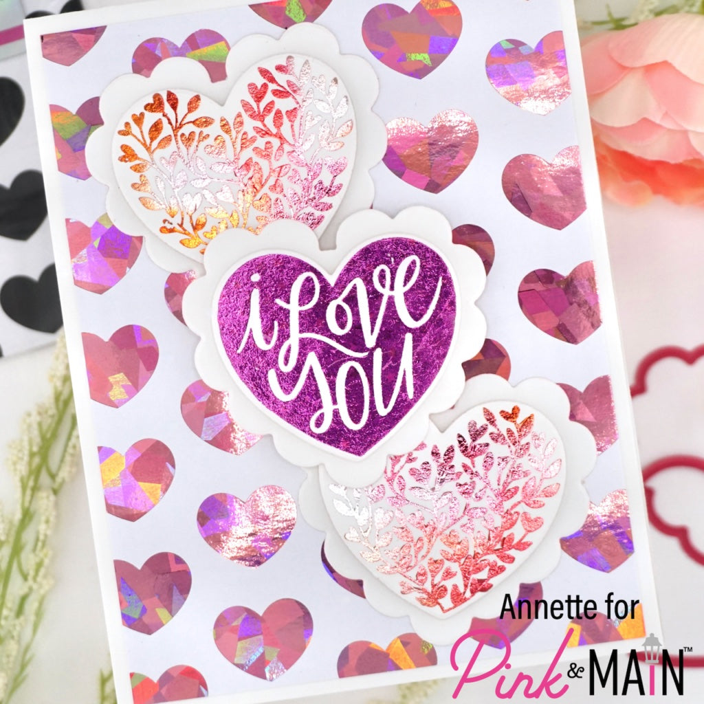 Pink and Main Fun Hearts Stickies Adhesive Transfers and Coordinating Dies Set pmf176* love you card