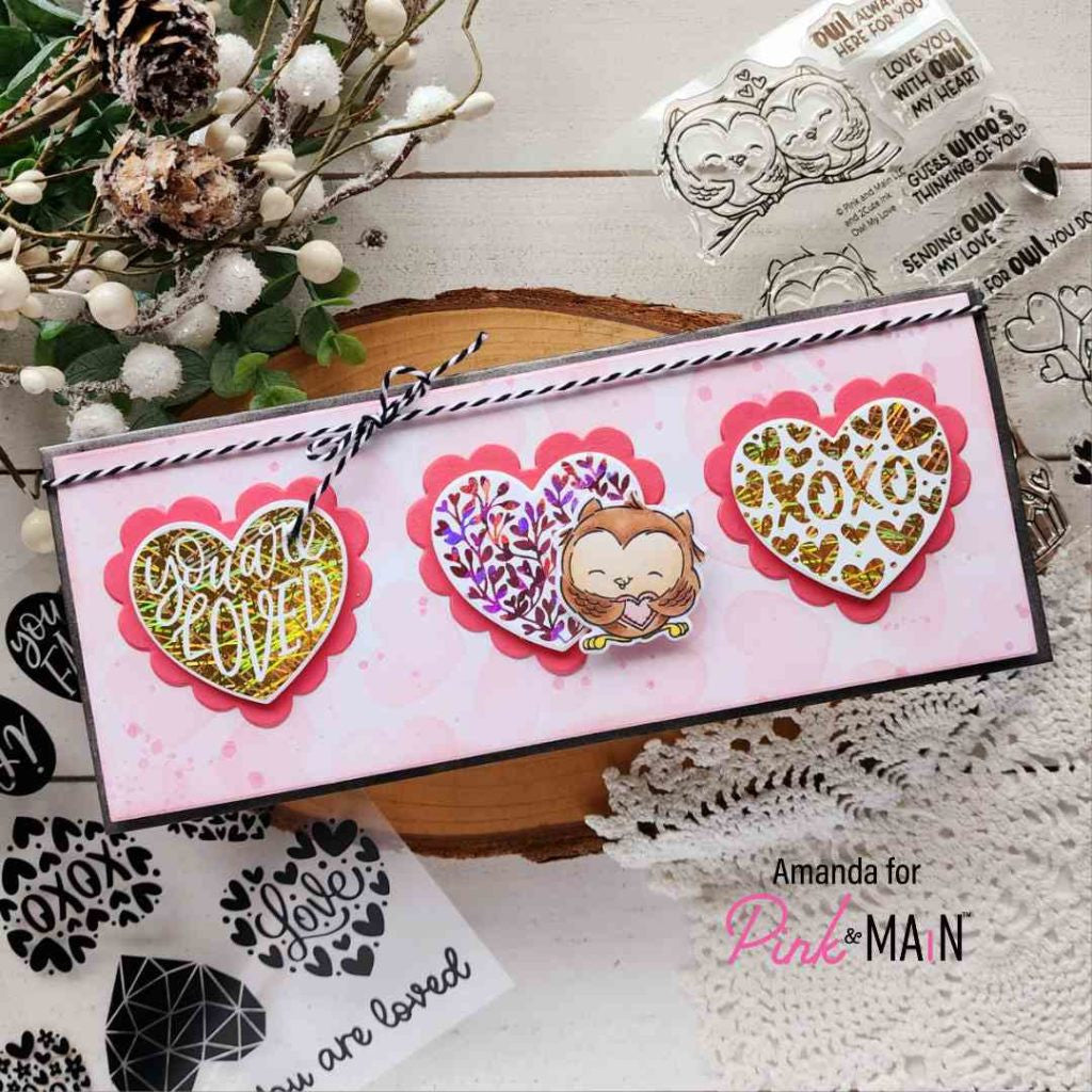 Pink and Main Fun Hearts Stickies Adhesive Transfers and Coordinating Dies Set pmf176* you are loved owl card