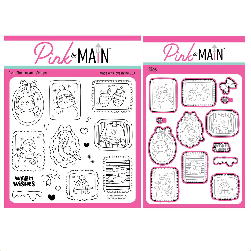 Pink and Main Fun Winter Frames Clear Stamp and Die Set