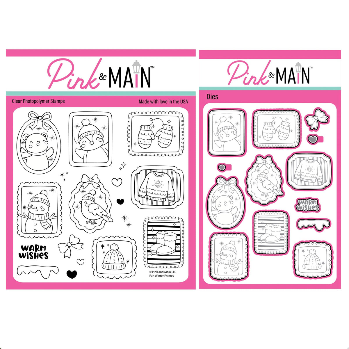 Pink and Main Fun Winter Frames Clear Stamp and Die Set