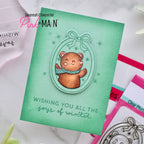 Pink and Main Fun Winter Frames Clear Stamps pm0923 green background bear card