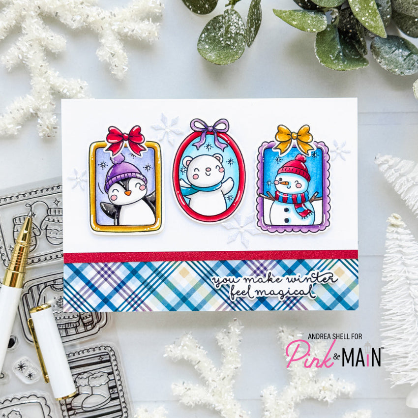Pink and Main Fun Winter Frames Dies pnm933 bows on frames card