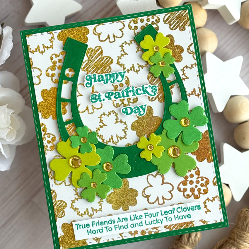 Pink and Main Green Shamrocks Foilables Panels pmf386 gold shamrocks