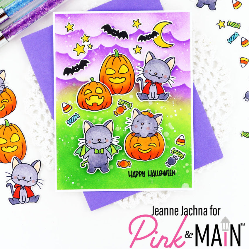Pink and Main Halloween Kitties Clear Stamps pm0900 happy halloween card