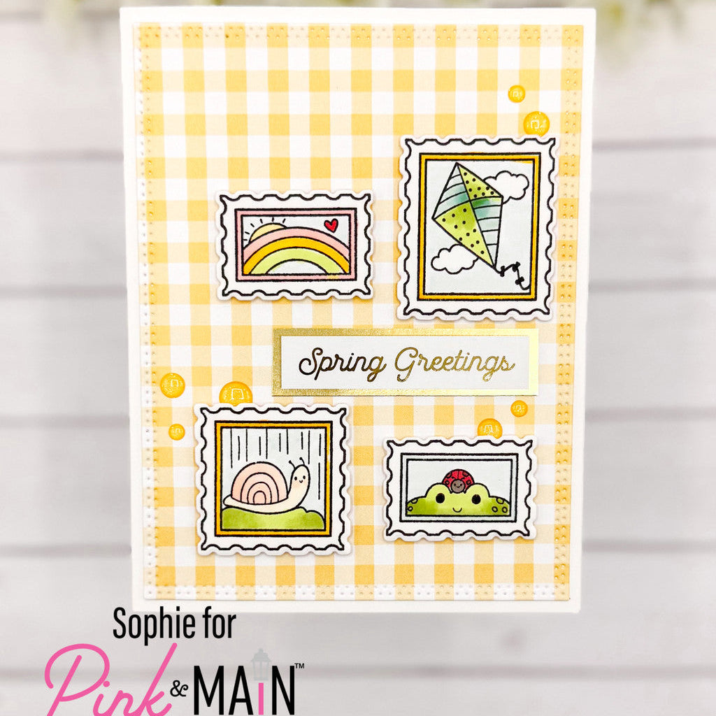 Pink and Main Happy Easter Sentiments Foilables Panels pmf383 yellow plaid