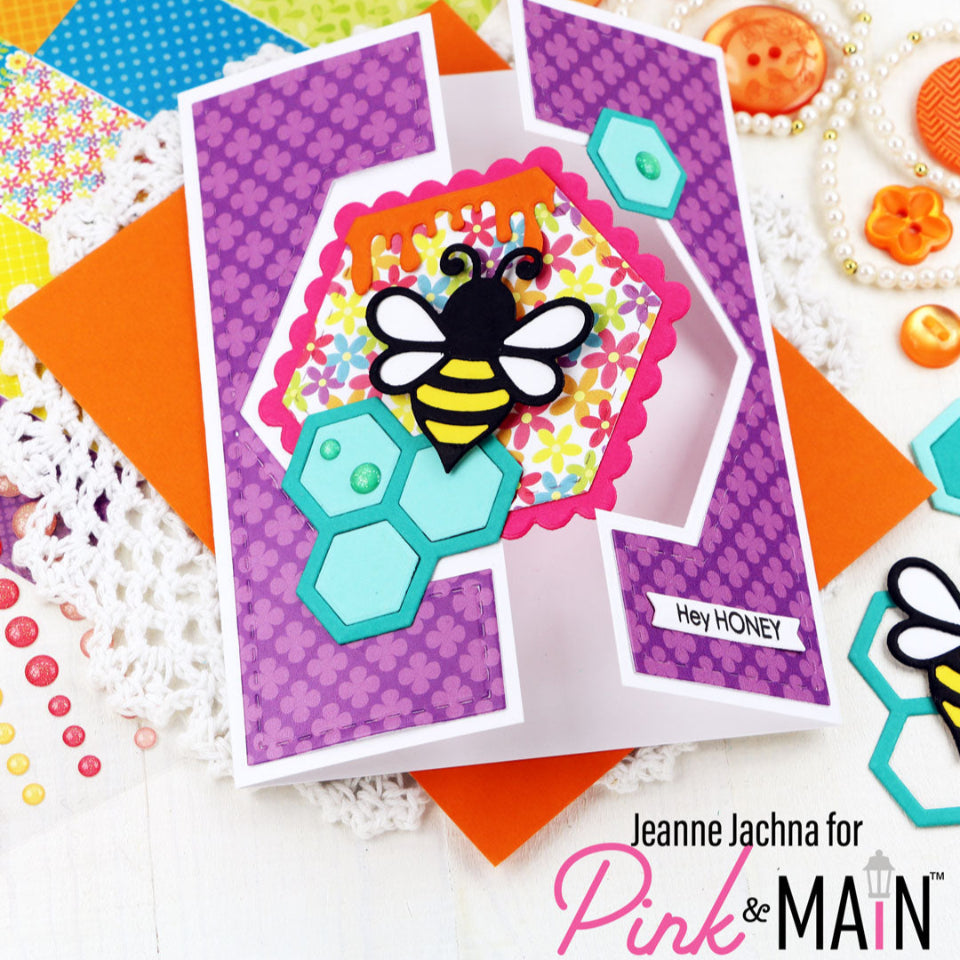 Pink and Main Hexagon Flip Card Dies pnm772 purple