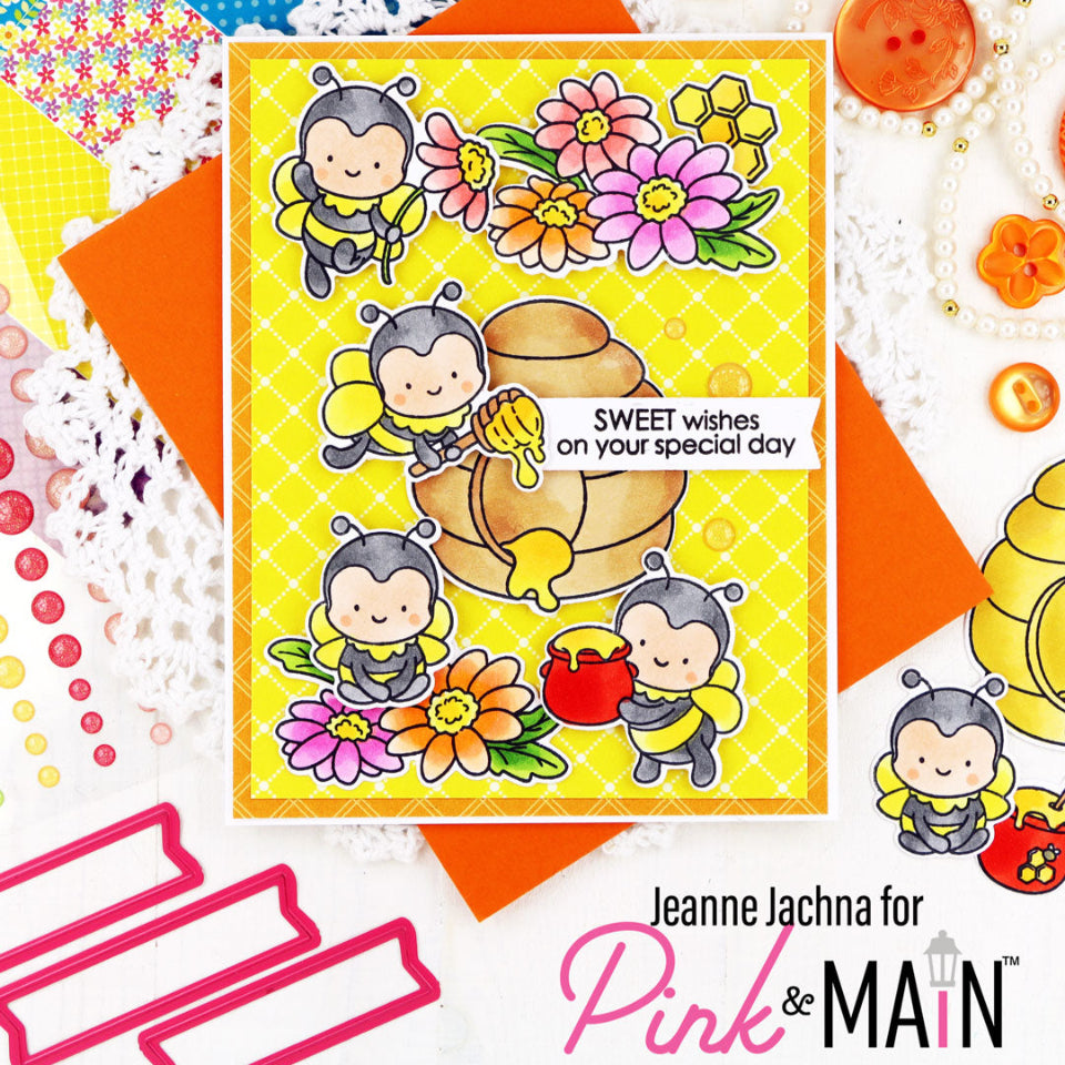 Pink and Main Hey Honey Clear Stamp and Die Set flowers