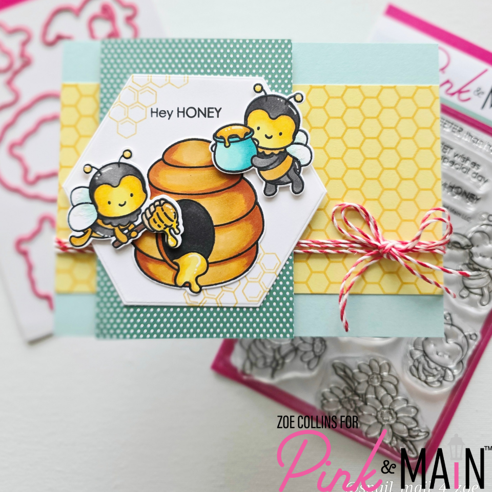 Pink and Main Hey Honey Clear Stamp and Die Set yellow