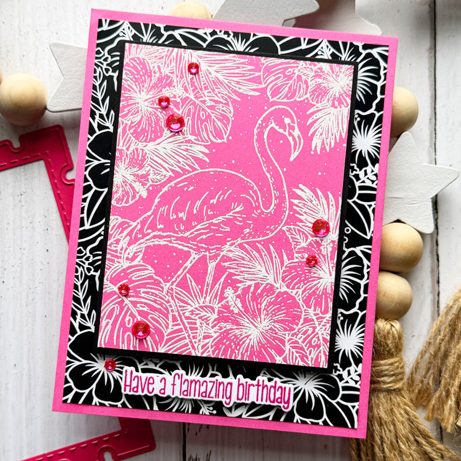 Pink and Main Hibiscus Foilables Panels pmf409 pink flamingo birthday card