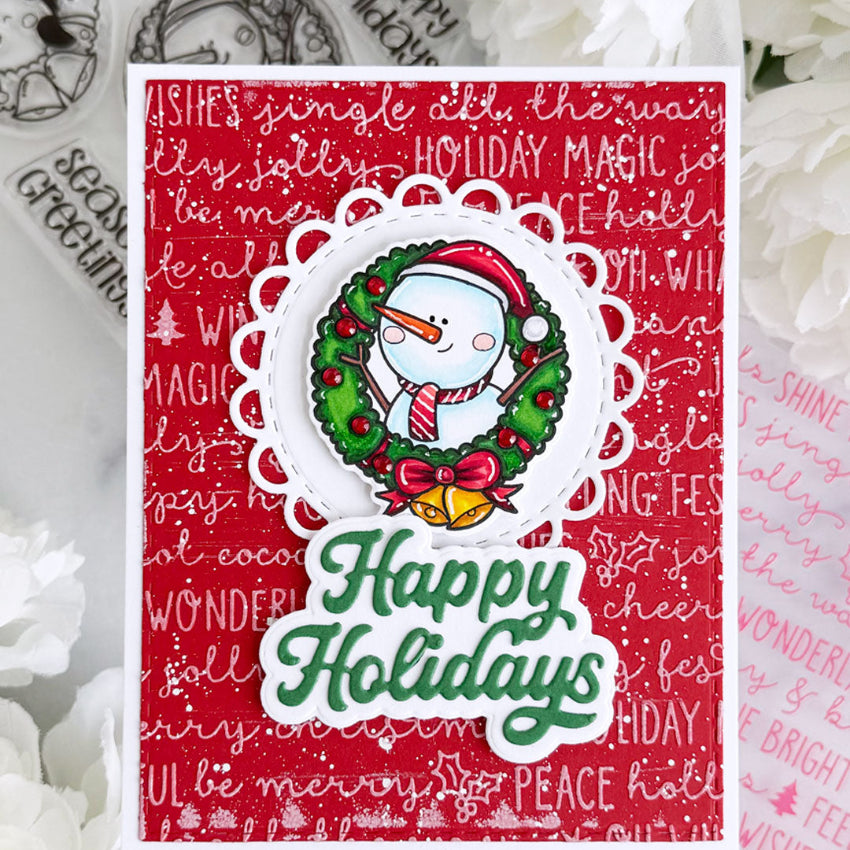 Pink and Main Holiday Sayings 6x6 Embossing Folder pmt120 happy holidays card