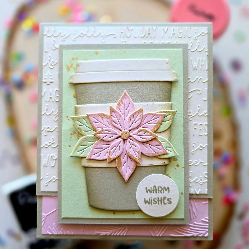 Pink and Main Holiday Sayings 6x6 Embossing Folder pmt120 warm wishes poinsettia card