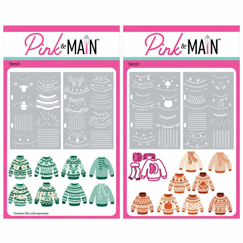 Pink and Main Holiday Sweater Layering Stencils and Sweater Dies and Stencil Set