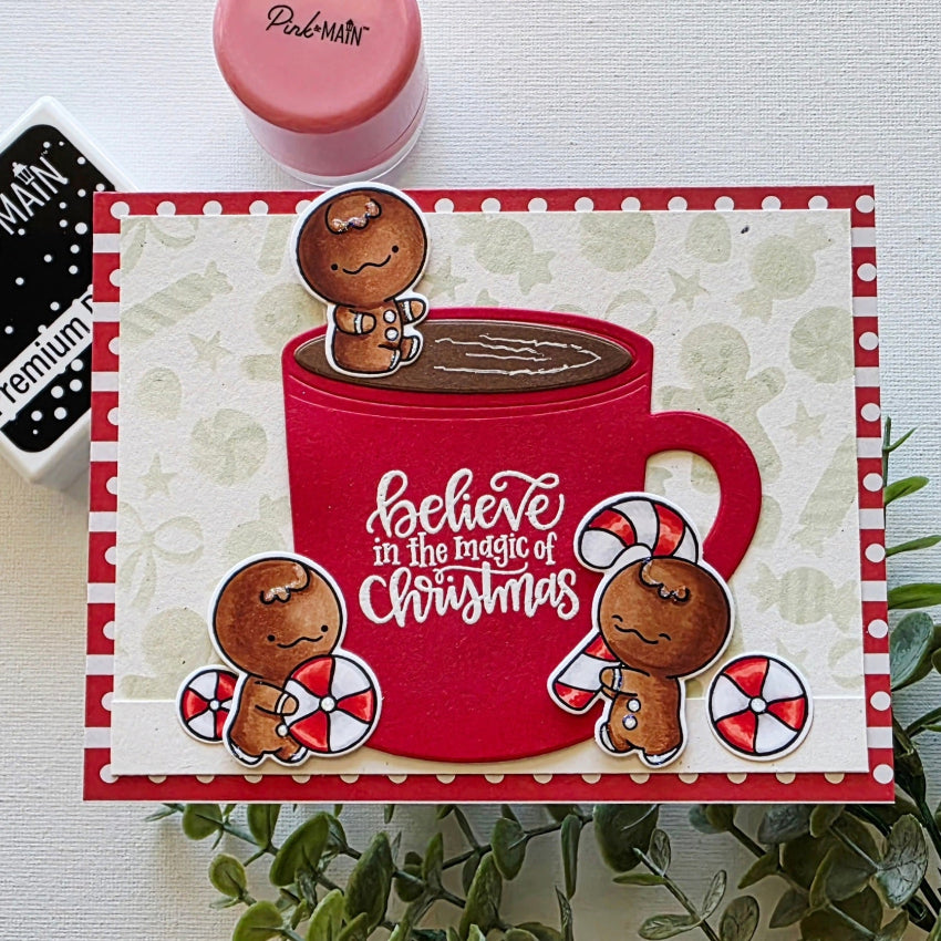 Pink and Main Holiday Sweets Layering Stencils pms150 the magic of christmas card