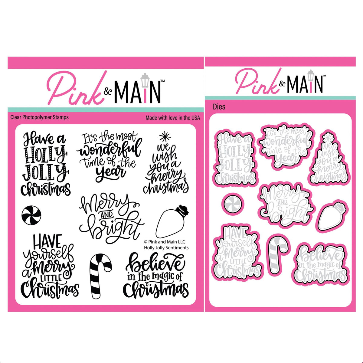 Pink and Main Holly Jolly Sentiments Clear Stamp and Die Set