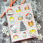 Pink and Main Holly Jolly Sentiments Clear Stamp and Die Set striped background card
