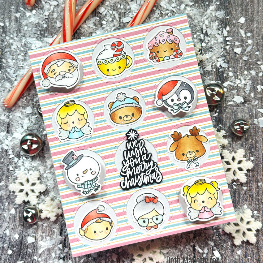 Pink and Main Holly Jolly Sentiments Dies pnm917 striped background card