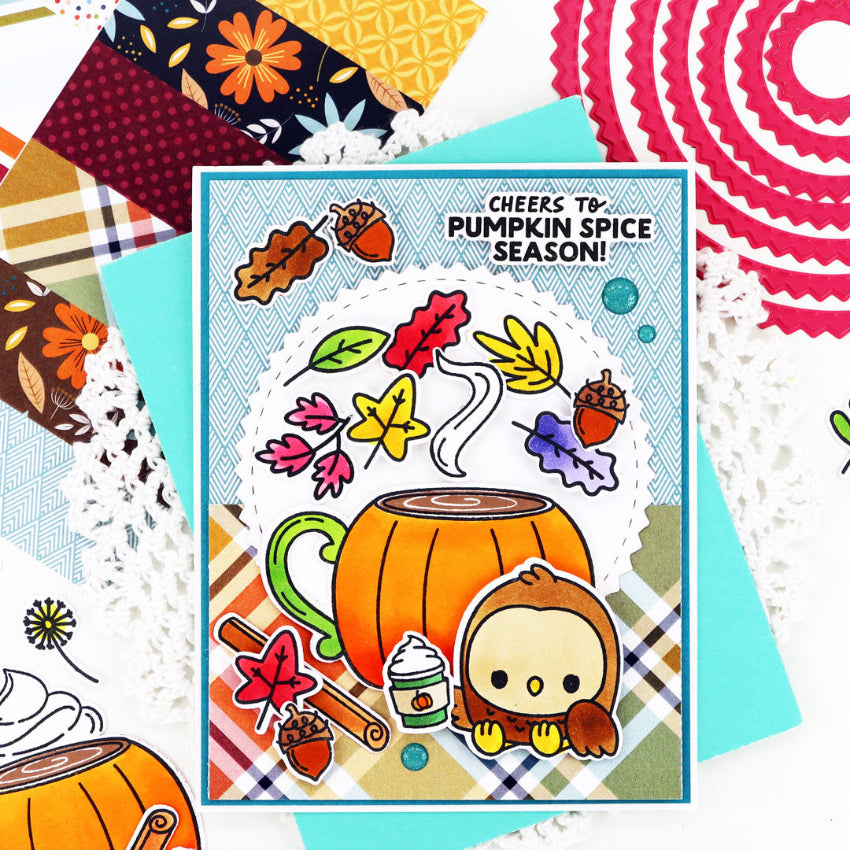 Pink and Main Hooray For Fall Clear Stamp and Die Set fall leaves card