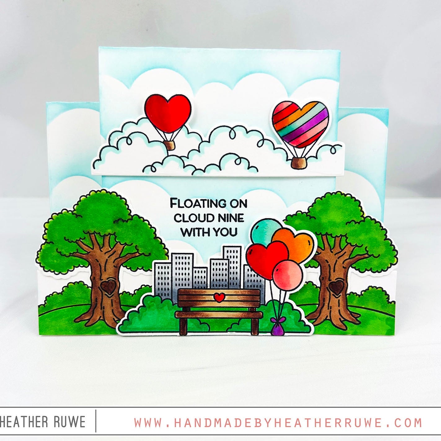 Pink and Main Horizontal Step Card Dies pnm813 heart hot air balloons | color-code:ALT01