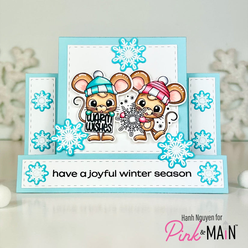 Pink and Main Horizontal Step Card Dies pnm813 snowflakes