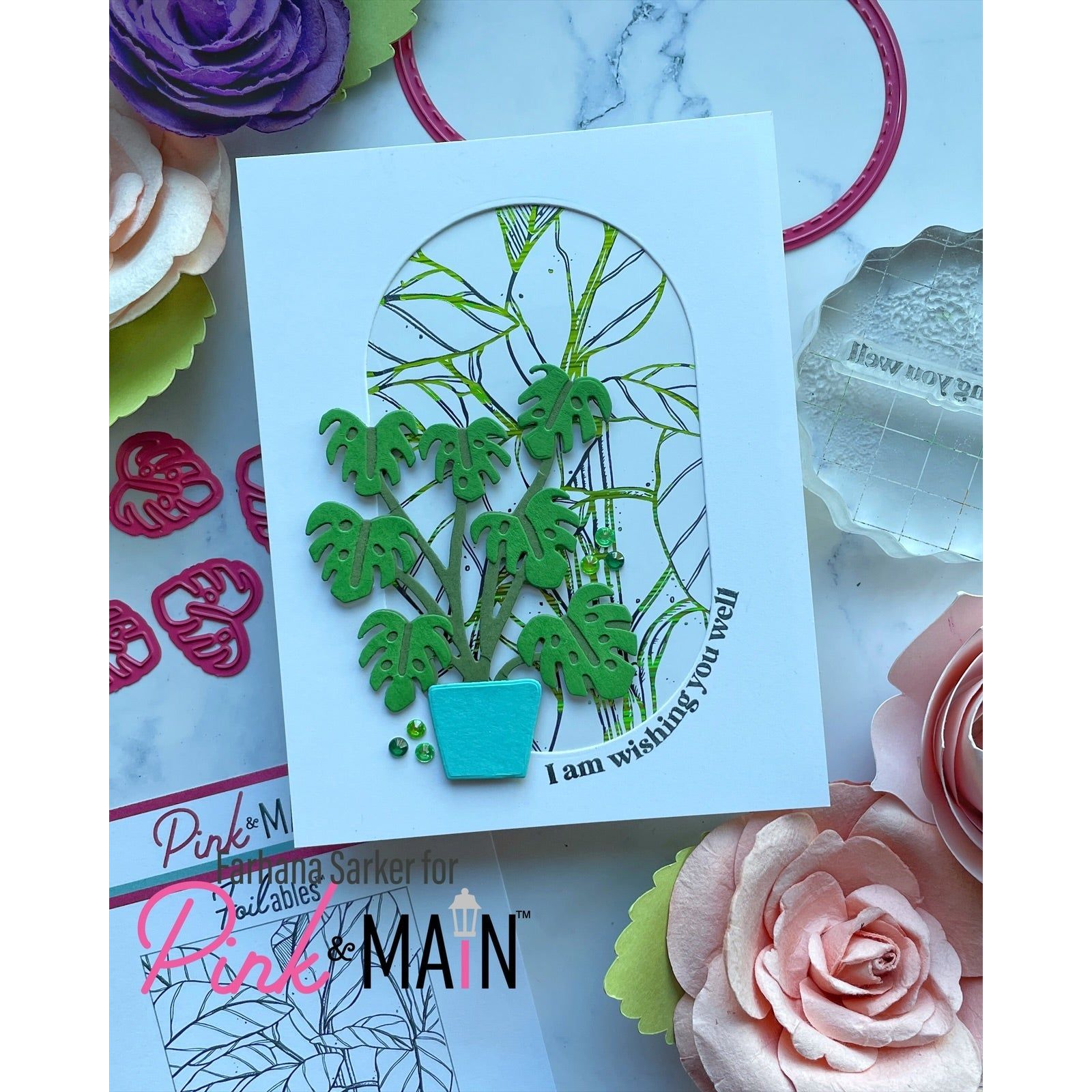 Pink and Main House Plant Clear Stamps and Foilables Panels Set wishing you well