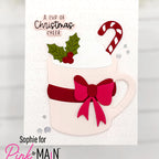 Pink and Main Hug in a Mug Clear Stamp and Die Set red bow cocoa card