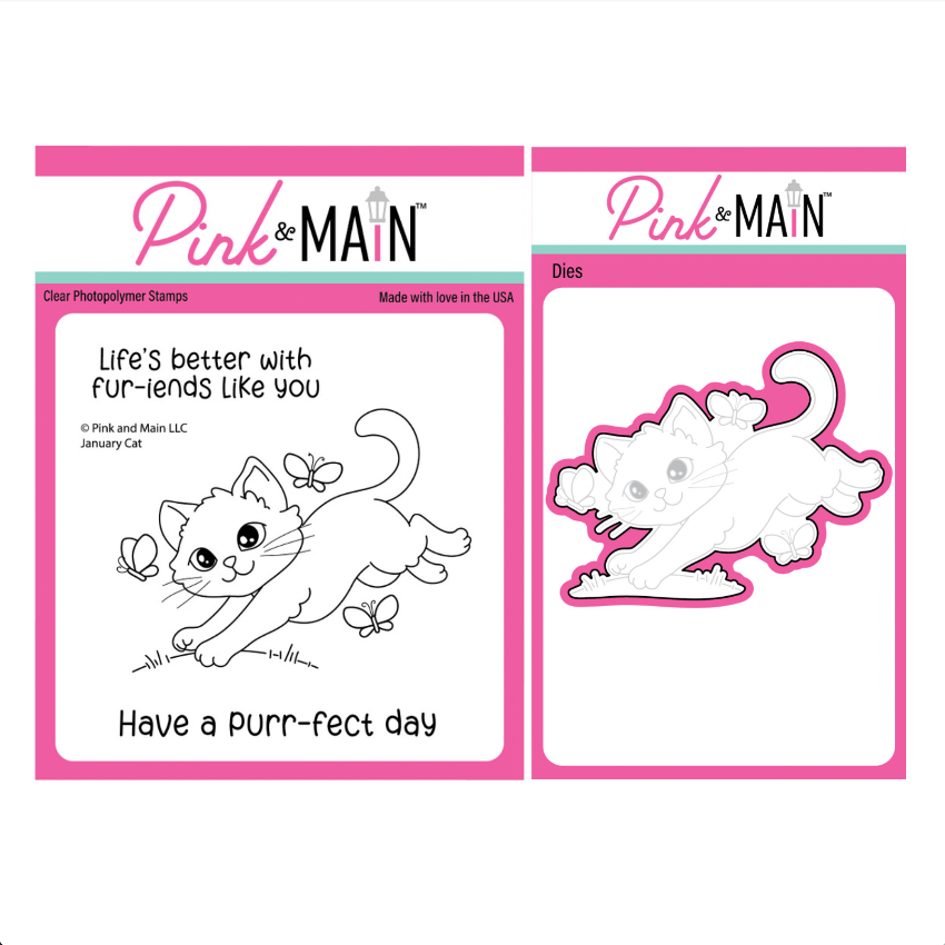 Pink and Main January Cat Clear Stamp and Die Set