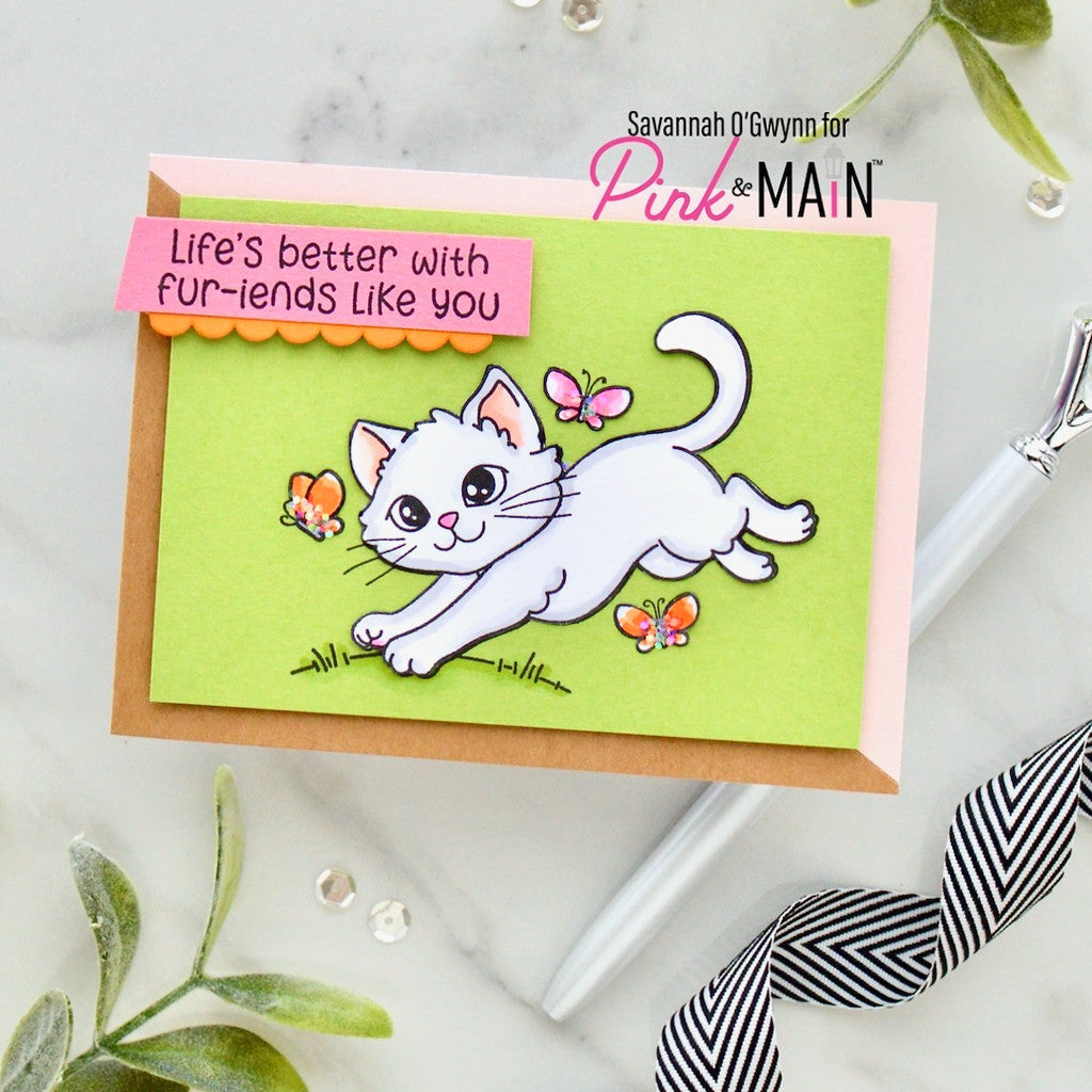 Pink and Main January Cat Clear Stamp and Die Set green background
