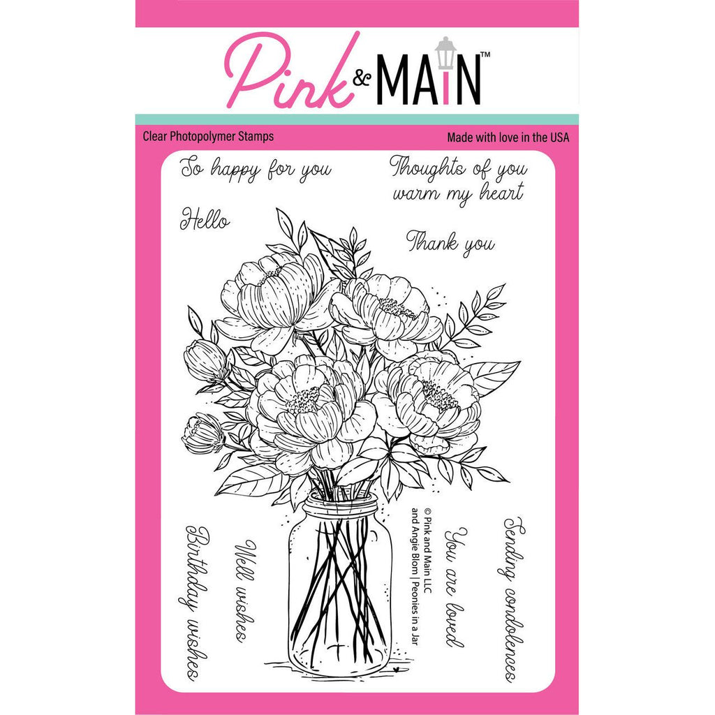 Pink and Main Jar Of Peonies Clear Stamps pm0778