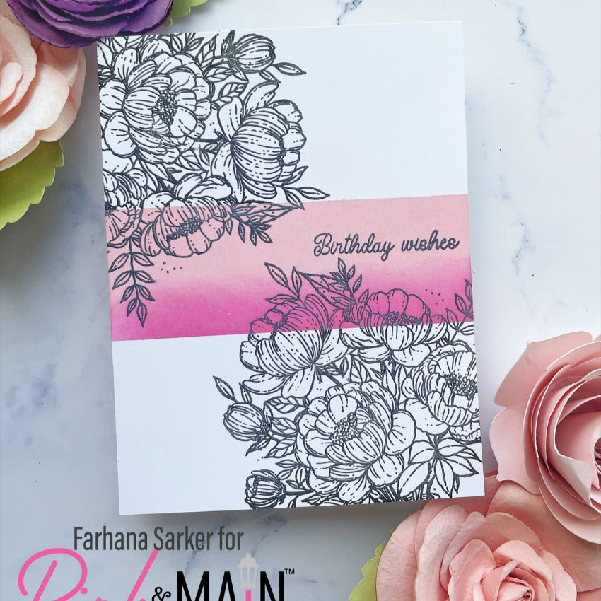 Pink and Main Jar Of Peonies Clear Stamps pm0778 birthday wishes